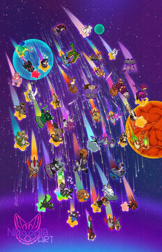 Designed a background where people could buy a spot for their character to be drawn in, or earn a spot after a certain amount is spent on purchases with the idea to fill it up as much as possible. This was the final result.